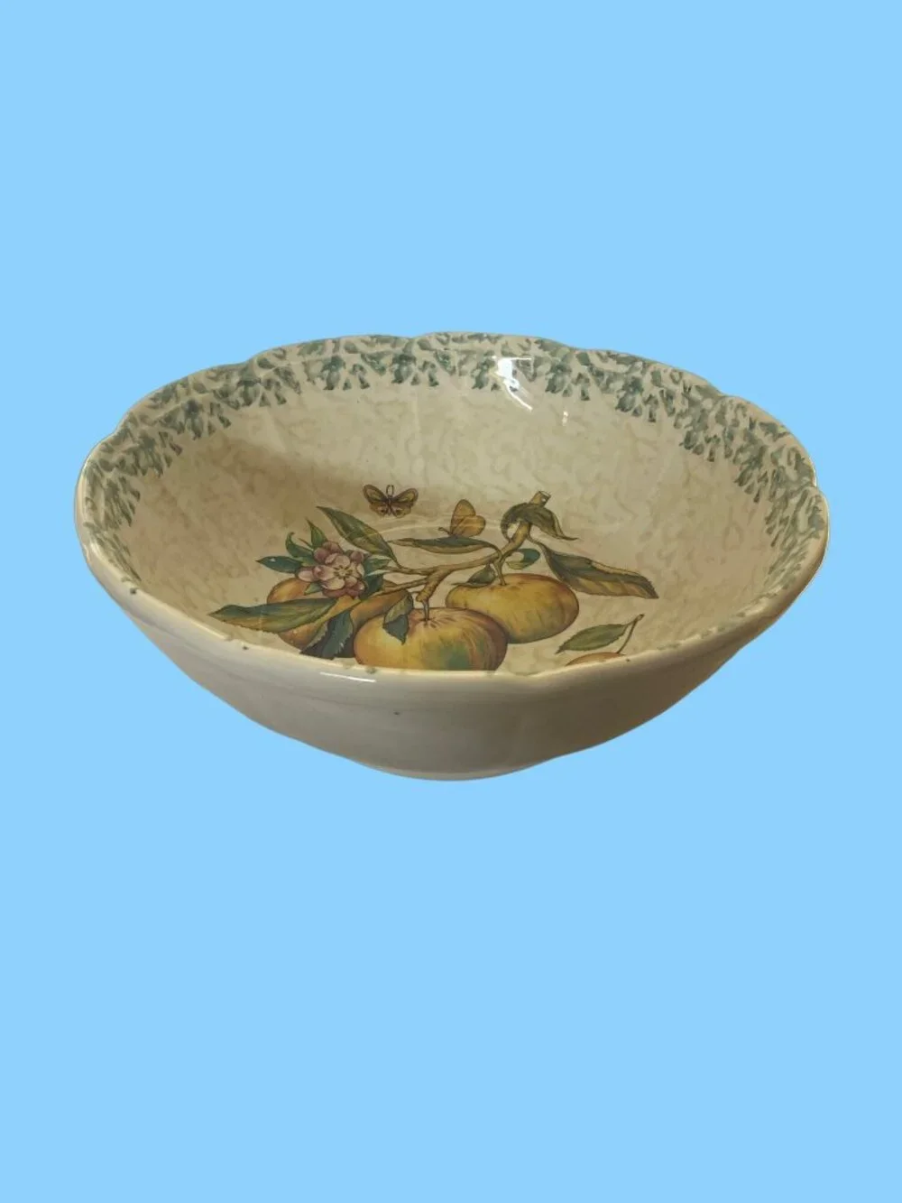 VTG  Italian Salad Serving Bowl Hand-Painted Apples & Butterflies 13